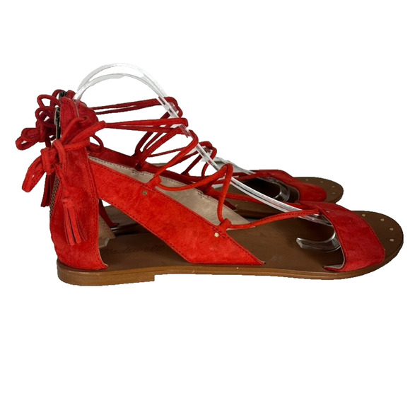 Madewell Sandals Women 9 Coral Bridget Lace Up Gladiator Suede Leather - Picture 1 of 10